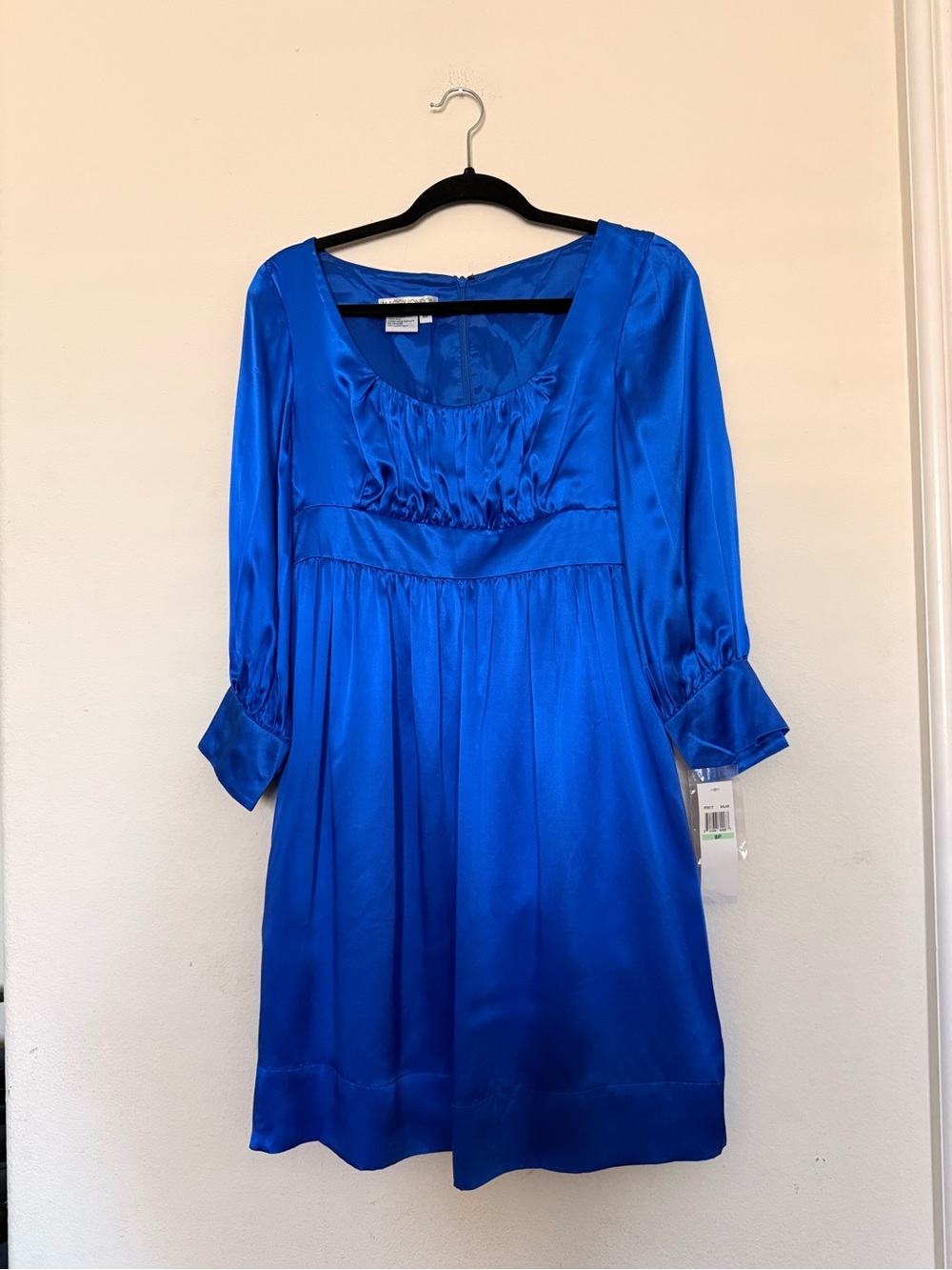 100% Silk Maggie London Royal Blue Satin Scoop Neck Women’s Tunic Dress